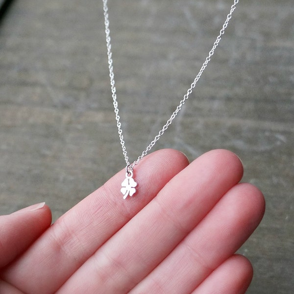 Tiny Silver Clover Necklace /  Small Shamrock Pendant on a Sterling Silver Chain ... good luck charm gift for her