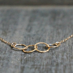 Four Entwined Circles Necklace / Tiny Gold Linked Hammered Infinity Rings on a Gold Filled Chain ... tiny interlocking eternity circles image 4