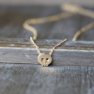 Tiny Gold Skull Necklace / Skull Pendant on Gold Filled Chain image 2