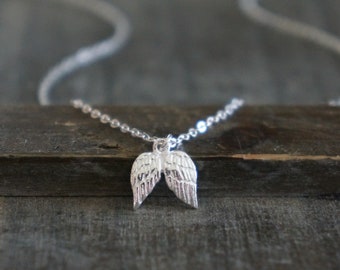 Tiny Silver Wings Necklace // Open Angel Wings Pendant on a Sterling Silver Chain • Dainty Wings Charm Necklace