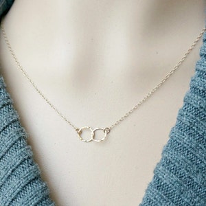 Entwined Circle Necklace / Gold Linked Hammered Infinity Rings on a Gold Filled Chain ... tiny interlocking eternity circles