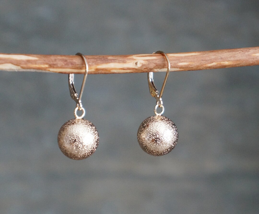Leverback Gold Sparkle Ball Earrings, Shimmering Textured Orbs on