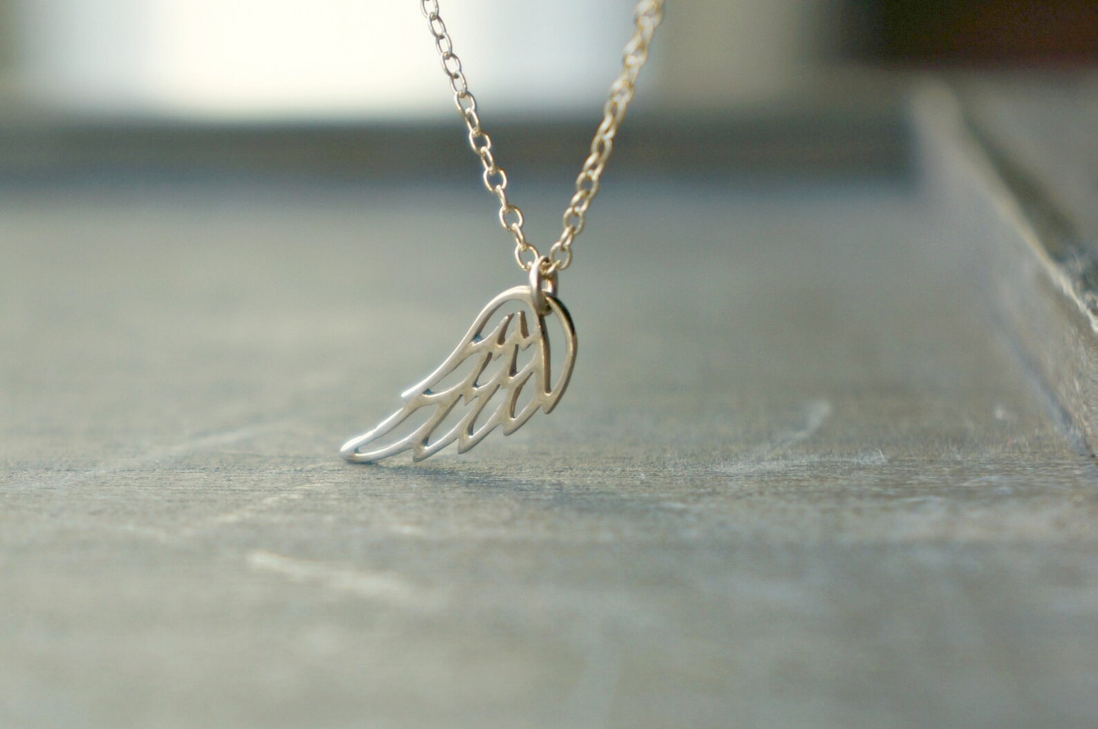 Golden Wing Necklace / Small Angel Wing Pendant on a Gold Etsy