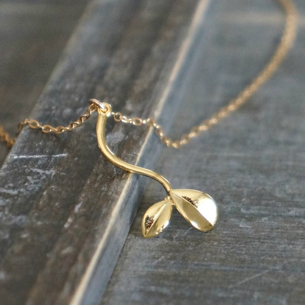 Little Sprout Necklace in Gold / New Mom Necklace • Gift for Her • Tiny Plant Charm on a Gold Filled Chain