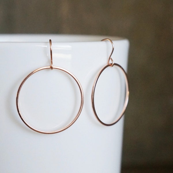 Rose Gold Circle Earrings / Skinny Rose Gold Rings on Hypoallergenic 14k Gold Filled Earwires • Minimalist Jewelry • Lightweight Earrings