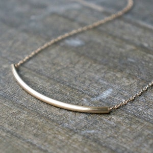 Curved Gold Bar Necklace / Sideways Long Bar Pendant on a Gold - Etsy