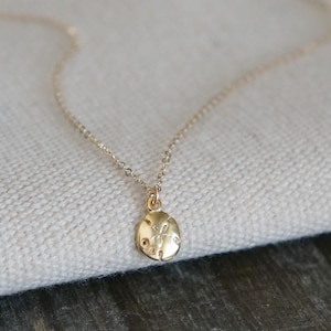 Tiny Sand Dollar Necklace // Mini (.25") Sand Dollar Pendant on a 14k Gold Filled Chain, Dainty Layering Necklace, Good Luck Charm Necklace