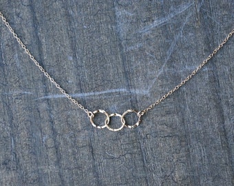 Three Entwined Circle Necklace / Tiny Gold Linked Hammered Infinity Rings on a Gold Filled Chain ... tiny interlocking eternity circles