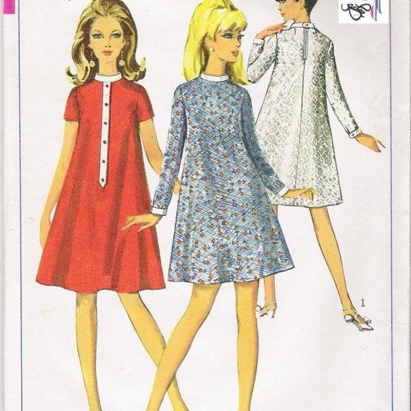 Mini Dress 60s Vintage  Pattern, One Piece 1960s Simplicity 6923, Size 16 SALE Patterns VintageYacketUSA