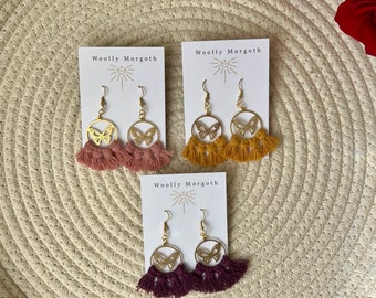 butterfly tassel fringe macrame earrings