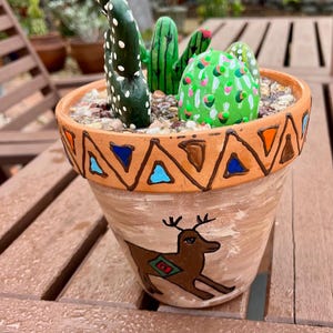 Cactus Rock Garden in Hand painted Pot