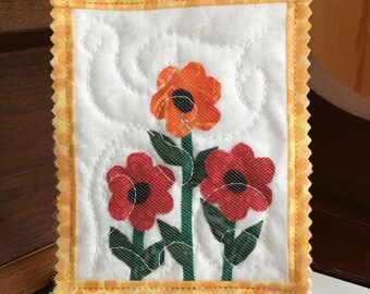 Floral Easel Quilt | Summer Fun Flower Quilt | Mini Art Quilt | 4" X 5"