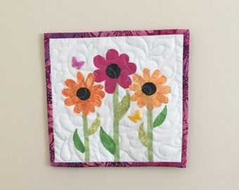 Mini Wall Hanging | Mini Art Quilt | Floral Wall Art