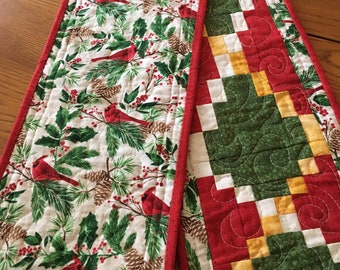 Handmade Quilted Table Runner | Christmas Table Runner | Cardinal Christmas Table Topper