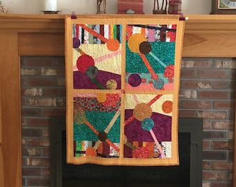 Handmade Modern Quilted Wall Hanging | Abstract Circle Art (28x36)