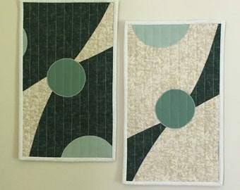 Handmade Quilted Wall Art Set, Contemporary Modern Home Deco, set of two