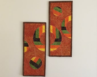 Handmade Quilted Wall Art Set, Contemporary Modern Home Decor, set of two wall hangins