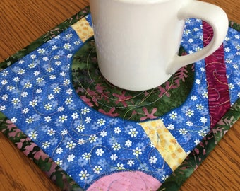 Modern Mug Mat | Quilted Snack Mat | Blue Green Mug Rug