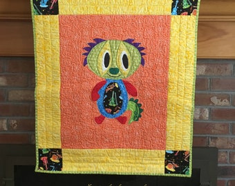 Handmade Monster Wall Art,  Nursery Quilt, Quilted Wall Hanging