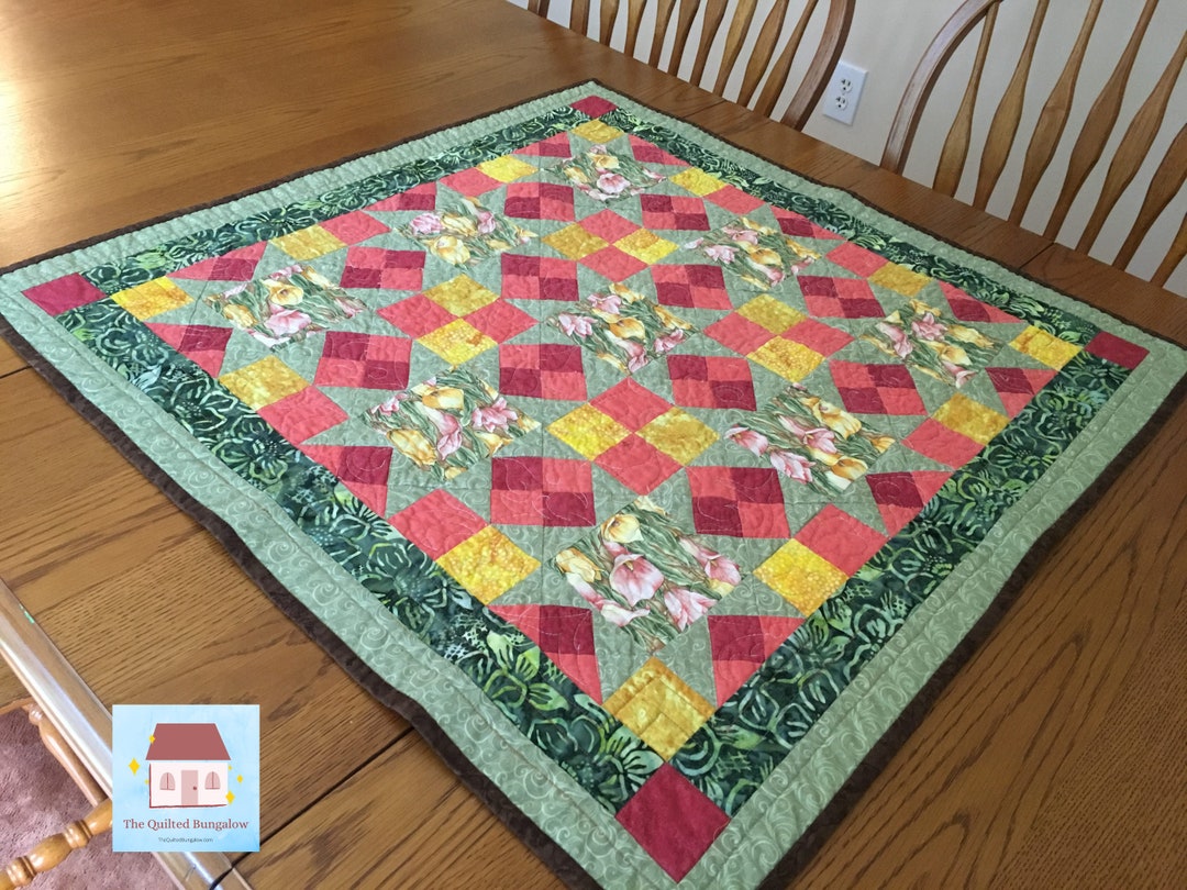 Quilted Table Topper Coffee Table Quilt 32 X 32 Calla Lily Wall Hanging