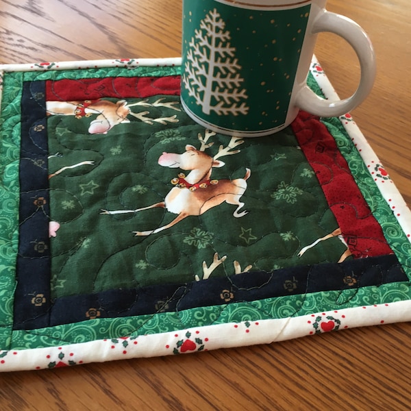 Quilted Mug Mat | Christmas Mug Rug | Reindeer Snack Mat