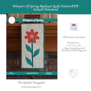 PDF Applique Quilt Pattern, Wall Quilt Pattern, Peach Flower Wall Hanging PDF Pattern