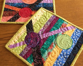 Quilted Modern Mug Mat, Two Oversized Square Mug Rugs, Snack Mats, Gift for mom