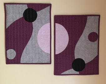 Handmade Quilted Wall Art Set, Contemporary Modern Home Deco, set of two