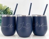 Personalized Wine Tumbler with Straw, Gift for Mom from Daughter, Mother's Day Gift Idea, Custom Name or Saying, Stainless Coffee Wine