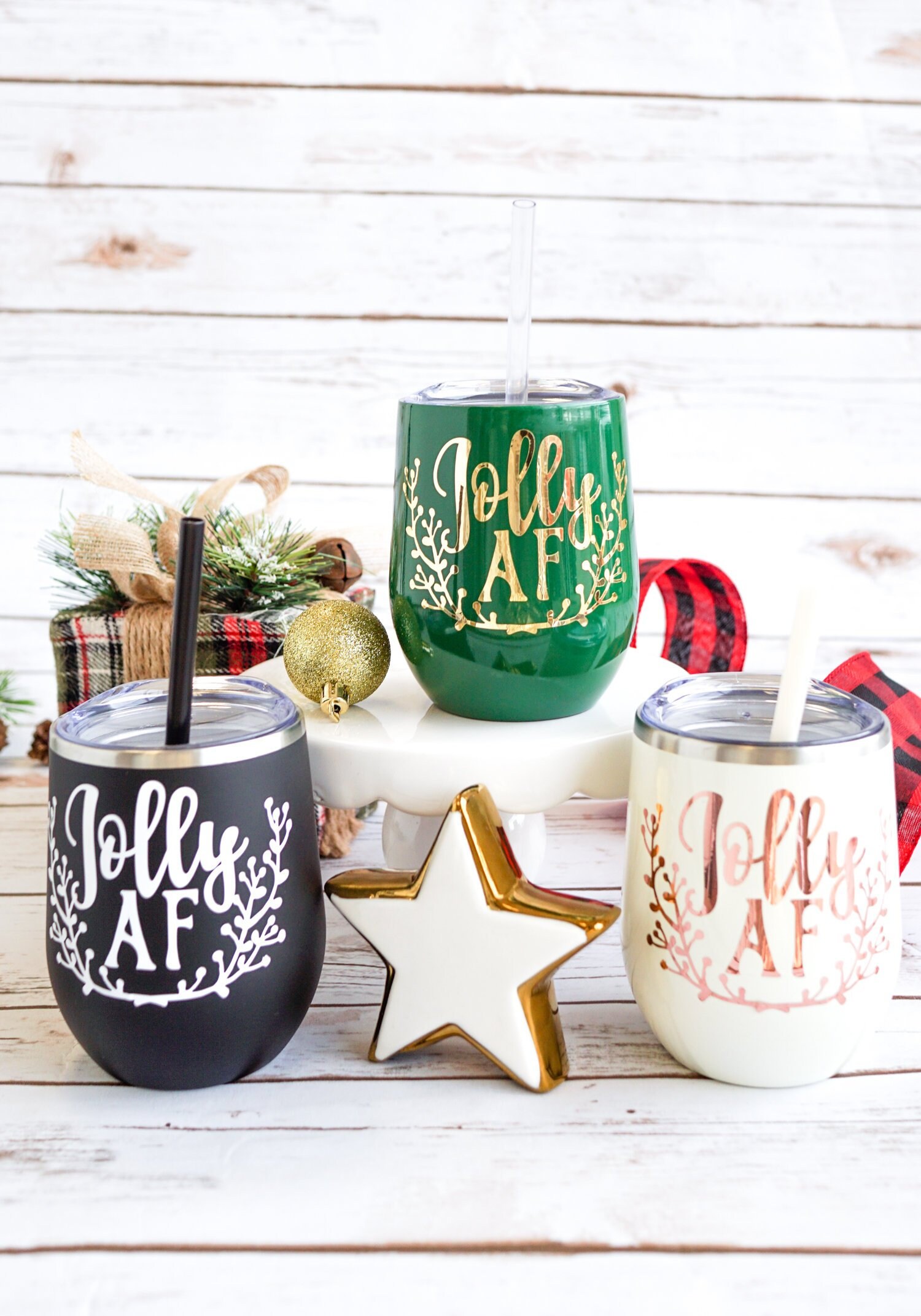 Jolly AF Wine Tumbler, Funny Christmas Cup, Dirty Santa Presents, Co-…