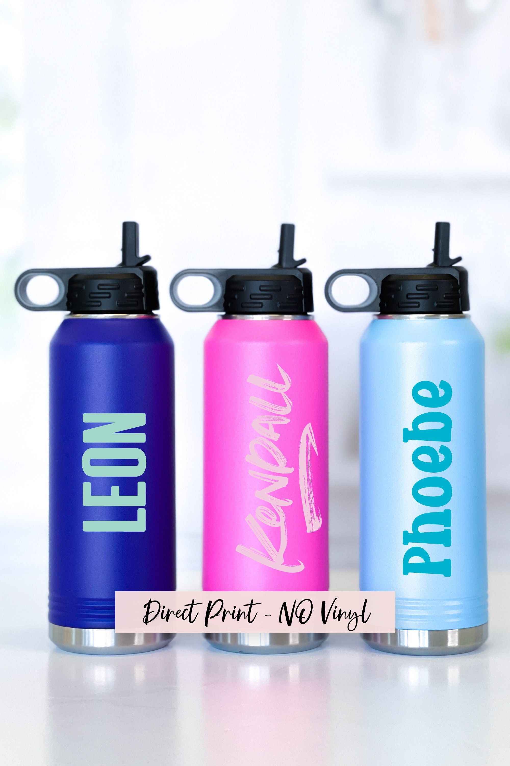 Botellas de agua personalizadas con popote y tapa, botella de agua  deportiva de acero inoxidable grabada con láser personalizada de 32 onzas  con