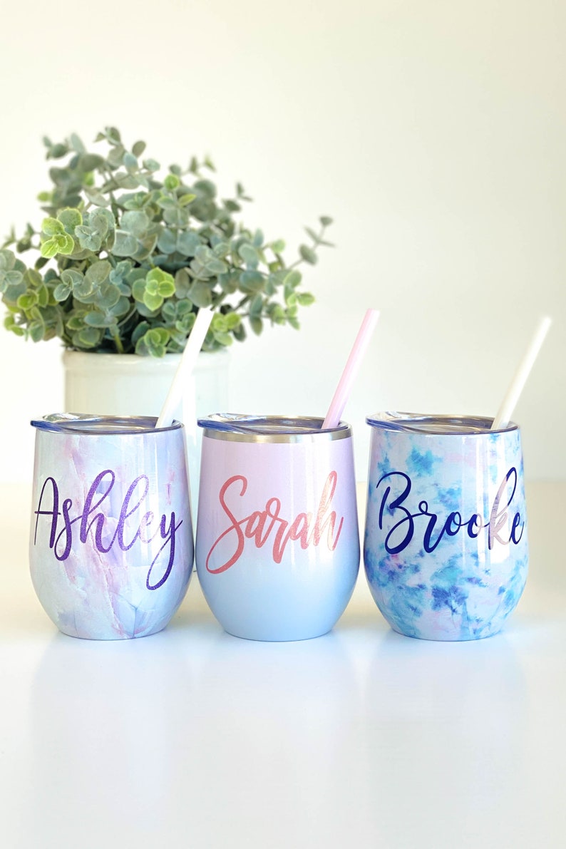 Personalized Wine Tumbler with Straw, Gift for Mom from Daughter, Mother's Day Gift Idea, Custom Name or Saying, Stainless Coffee Wine (VYL) 