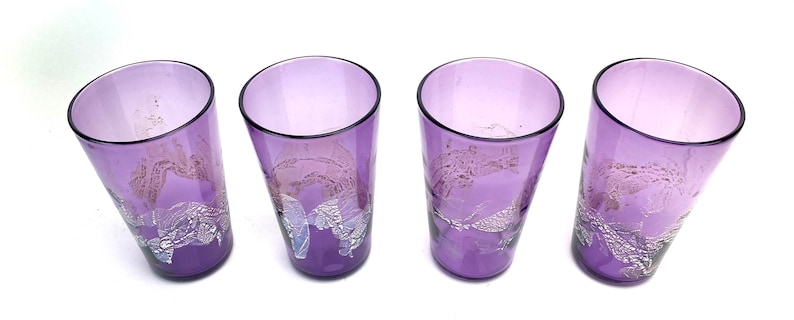 Handblown Purple Jewel Silver Metallic Pint Glass four