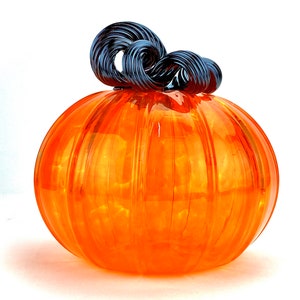 Handblown Orange Pumpkin with a Black Stem