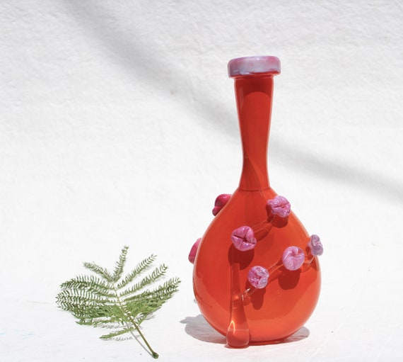 Vase En Verre Soufflé Des Fleurs De Cerisier Orange Coucher De Soleil