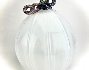 White Glass Pumpkin With Rainbow Stem