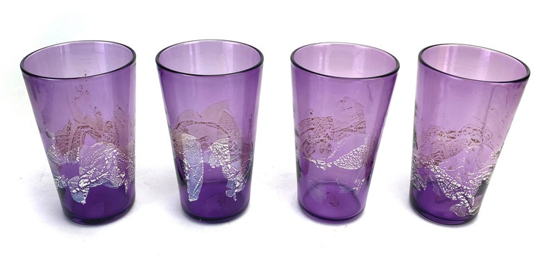 Handblown Purple Jewel Silver Metallic Pint Glass four