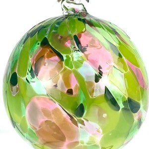 Green and Ruby Glass Ornament Handblown