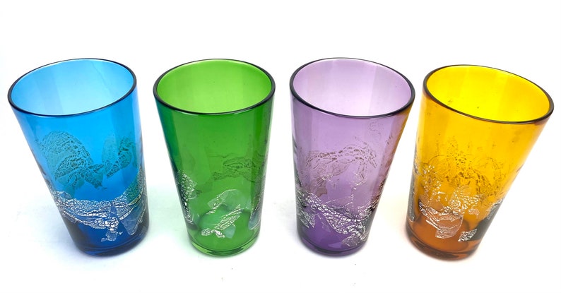 Handblown Purple Jewel Silver Metallic Pint Glass four