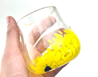 Yellow and Black Stemless Wine glass