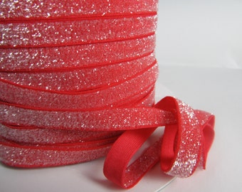 3/8" FROSTED RED Glitter Sparkle Stretch Elastic,  Make Your Own Headbands