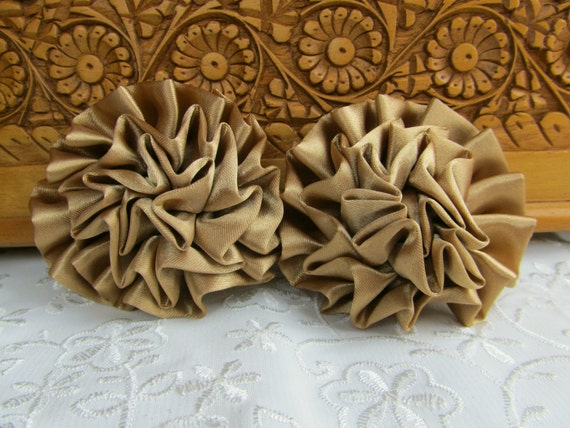 2 CAPUCCINO Light Brown Satin Flower Pleated Rosette - Etsy