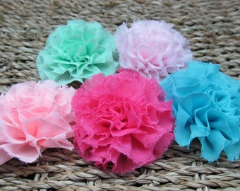 5 Shabby Frayed Chiffon Ruffled Puff Flowers, 2" , 5 colors, Low International Shipping