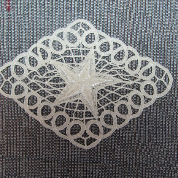 Venice Lace Applique, Rayon IVORY Venise Lace, Unique Star Lace Applique, 6 1/2" X 4 1/2", Low International Shipping- i005