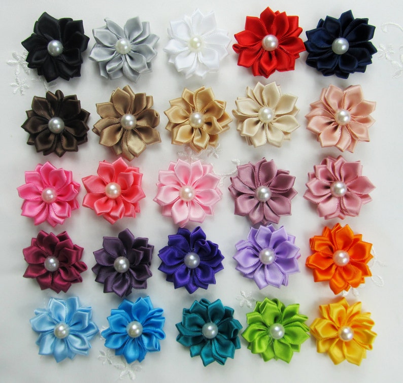 10 Satin Rosettes Smooth Pearl Center 1.5 Mixed - Etsy