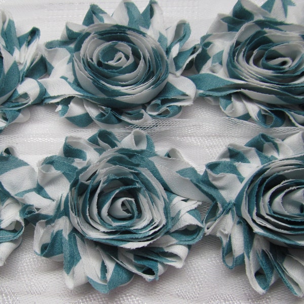 Shabby Chiffon Rose Flower Trim, Shabby Flower Trim, New, Turquoise Stripes, Choose your yardage