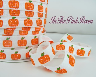 Printed FOE ~ HALLOWEEN PUPMPKINS ~ 5/8" Fold Over Elastic