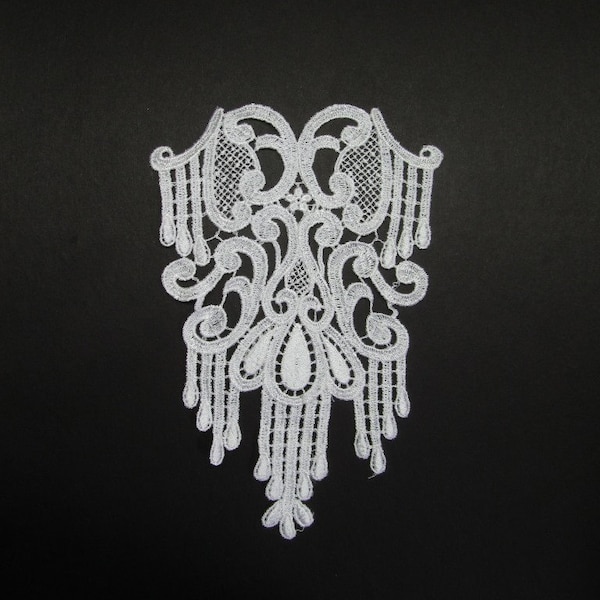 Venice Lace Applique, Rayon White Medallion Venise Lace, Bridal Lace Applique, 8" X 4 3/4"- W029