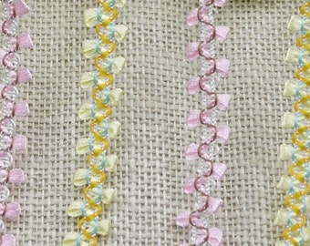 Lace trim, White, Yellow or Pink Sewing lace, Tape, for Garments, Baby, Doll, Crafts, 1.3 cm, 1/2" Wide, by the Yard, (Multi)-B04