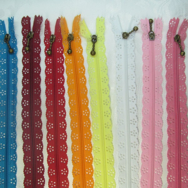 Lace Zippers, 20 cm, #3 Nylon Coil Closed Zipper for Clothes Garments bags purses Crafts, More Colors Available,  (Multi), V01